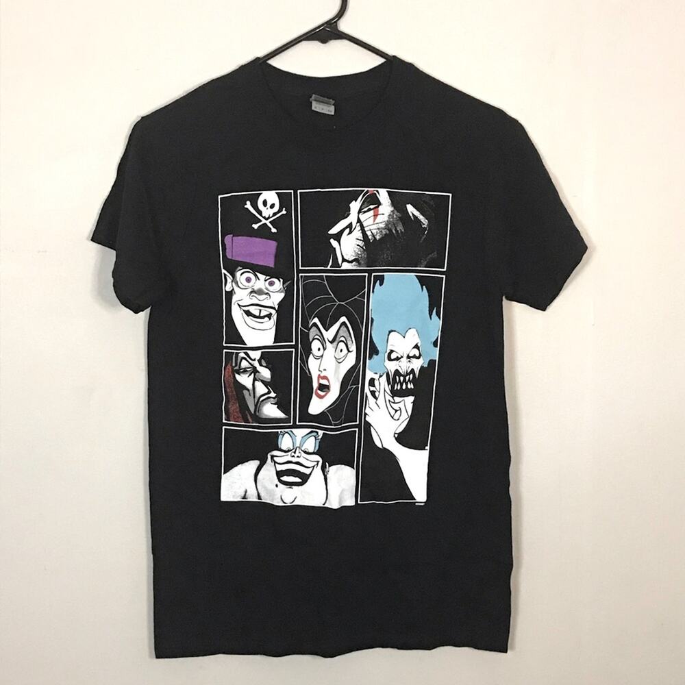 Disney villains women black t-shirt Scar Ursula Hades Jafar sz S scary Halloween
